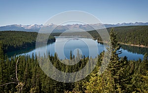 Holland Lake and Falls trail in Flathead National Forest, Montana. USA.