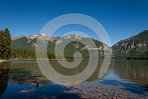 Holland Lake and Falls trail in Flathead National Forest, Montana. USA.