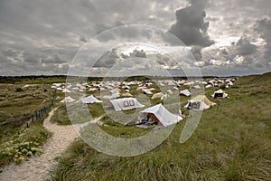 Holland landscape with tents on a camp site