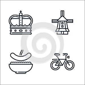holland line icons. linear set. quality vector line set such as bicycle, stamppot, windmill