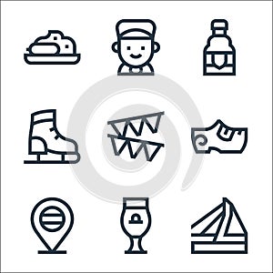 holland line icons. linear set. quality vector line set such as bridge, beer, holland, clogs, garland, ice skating shoes, beer,