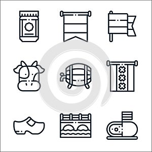 Holland line icons. linear set. quality vector line set such as cheese, canal, clogs, amsterdam, beer, cow, holland, holland