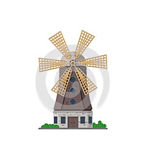 Holland medieval windmill isolated icon