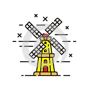Holland windmill line icon