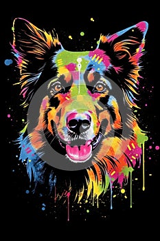 Hollandse Herder dog painted with different colors. Beautiful illustration picture. Generative AI