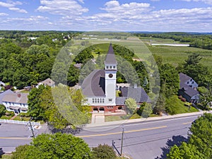 Hollis town center aerial view, NH, USA photo