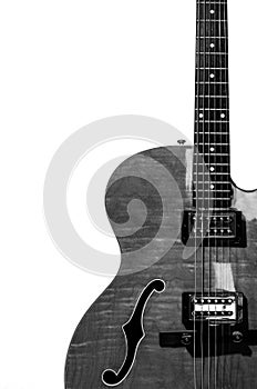 Hollow body electric guitar in black and white
