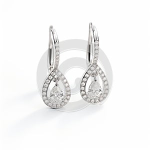 Hollow Halo Hoop Earrings With Drop-shaped Diamonds In 18k White Gold