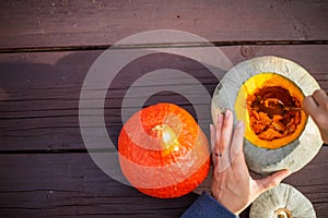 Hollowing out a pumpkin