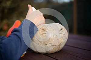 Hollowing out a pumpkin