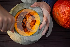 Hollowing out a pumpkin