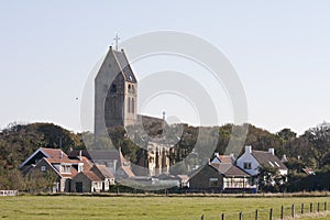 Hollum village and Dutch Reformed church, Ameland, Holland