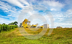 Holly Arjuna chariot of Mahabharata in golden color with amazing sky background