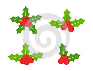 Holly berries icon collection. Merry Christmas sign. Xmas design elements for wreath, festive, card, web, poster