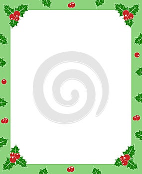 Holly berry green christmas frame border for greeting card photo