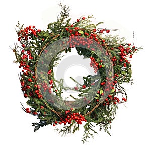 Holly Berry and Pine Christmas Wreath