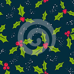 Holly berry vector seamless pattern. Christmas background with mistletoe berries