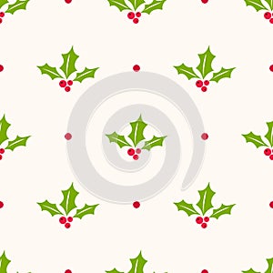 Holly berry vector seamless pattern. Christmas background with mistletoe berries