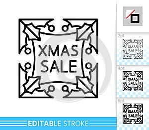 Holly berry Xmas sale vector line icon banner
