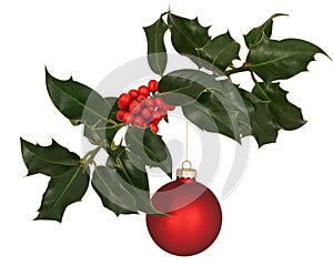 Holly branch with Christmas decoration