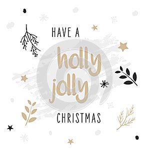 Holly jolly christmas greeting card lettering white background