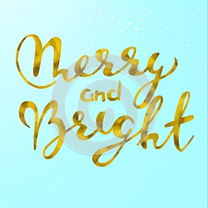 Holly jolly Gold and silver glittering elegant modern brush lettering design on a wight background vector.