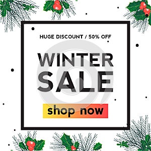 Holly leaf Winter sale square banner