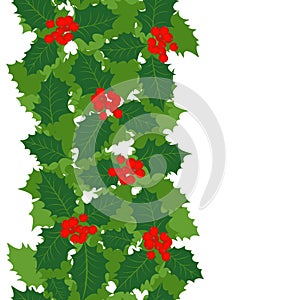 Holly leaves and berries vertical border