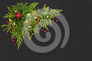 Holly and Winter Greenery Abstract Border