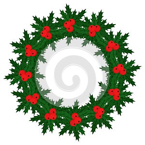 Holly wreath, Christmas berries and leaves in the form of a round frame