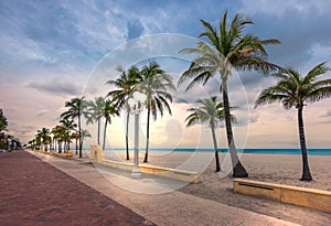 Hollywood beach at dusk, Florida.