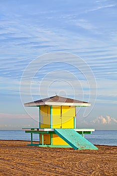Hollywood Beach Florida, bright yellow lifeguard house
