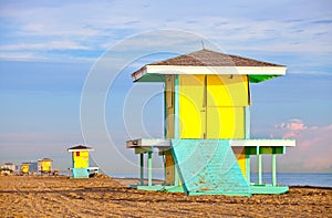 Hollywood Beach Florida, bright yellow lifeguard house