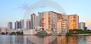 Hollywood Beach Florida, buildings at sunset