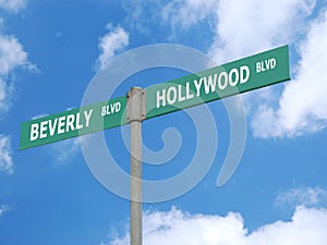 Hollywood and Beverly blvd signpost