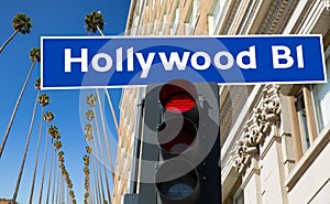 Hollywood Boulevard sign illustration on palm trees