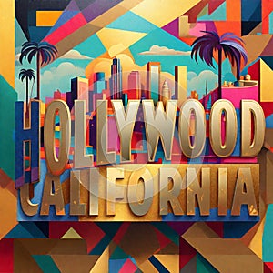 Hollywood California Abstract Travel Poster Postcard Image Logo Colorful photo