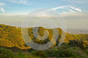 Hollywood Hills and Los Angeles city aerial view