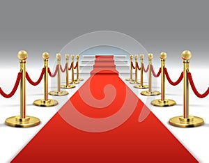 Hollywood luxury and elegant red carpet with stairs in perspective vector illustration