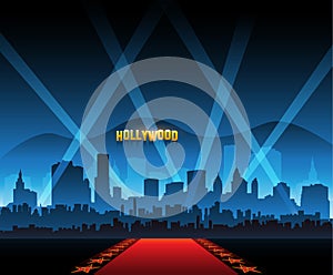 Hollywood movie red carpet background and city