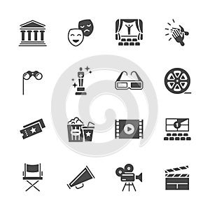 Hollywood movie, theater performance and entertainment vector icons