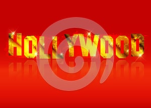 Hollywood old golden vector logo , gold letters isolated or red background