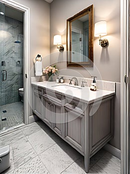 Hollywood regency bathroom interior design.