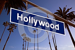 Hollywood sign illustration over LA Palm trees