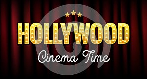 Hollywood sign postcard california illustration. Vintage hollywood cinema logo design movie