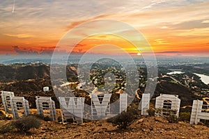 Hollywood sign at sunset