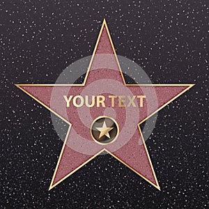 Hollywood star on celebrity fame of walk boukevard. Vector symbol star for iconic movie actor or famous actress template. Gold