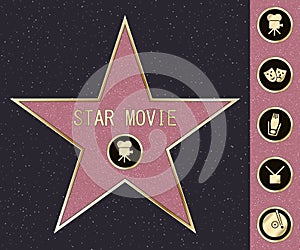 Hollywood walk of fame star on celebrity boulevard. Vector symbol star for iconic movie actor or famous actress template