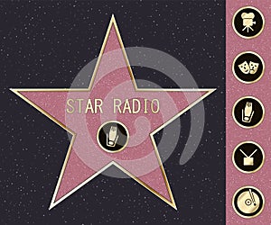 Hollywood walk of fame star on celebrity boulevard. Vector symbol star for iconic movie actor or famous actress template