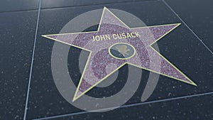 Hollywood Walk of Fame star with JOHN CUSACK inscription. Editorial 3D rendering